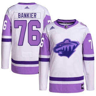 Men's Caedan Bankier Minnesota Wild Adidas Hockey Fights Cancer Primegreen Jersey - Authentic White/Purple