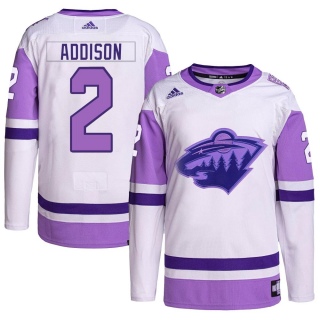 Men's Calen Addison Minnesota Wild Adidas Hockey Fights Cancer Primegreen Jersey - Authentic White/Purple