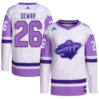 Men's Connor Dewar Minnesota Wild Adidas Hockey Fights Cancer Primegreen Jersey - Authentic White/Purple