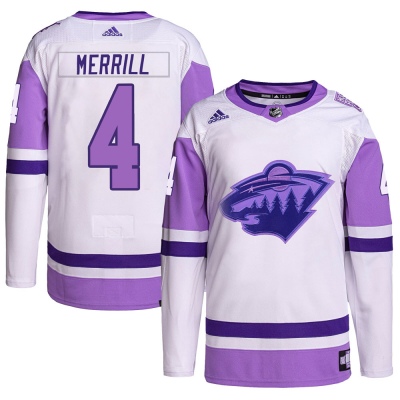 Men's Jon Merrill Minnesota Wild Adidas Hockey Fights Cancer Primegreen Jersey - Authentic White/Purple