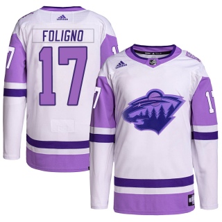 Men's Marcus Foligno Minnesota Wild Adidas Hockey Fights Cancer Primegreen Jersey - Authentic White/Purple