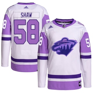 Men's Mason Shaw Minnesota Wild Adidas Hockey Fights Cancer Primegreen Jersey - Authentic White/Purple