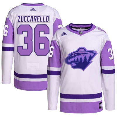 Men's Mats Zuccarello Minnesota Wild Adidas Hockey Fights Cancer Primegreen Jersey - Authentic White/Purple