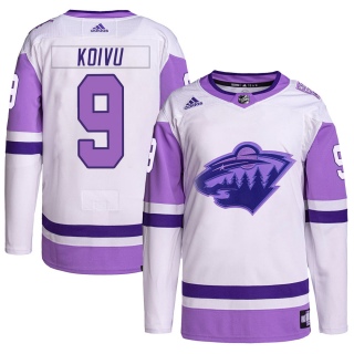Men's Mikko Koivu Minnesota Wild Adidas Hockey Fights Cancer Primegreen Jersey - Authentic White/Purple