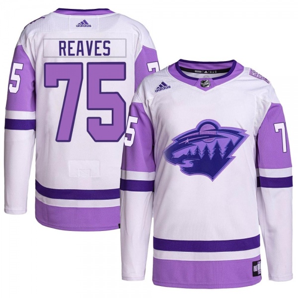 Men's Ryan Reaves Minnesota Wild Adidas Hockey Fights Cancer Primegreen Jersey - Authentic White/Purple