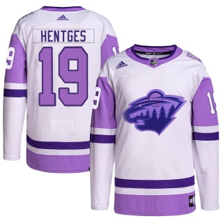 Men's Sam Hentges Minnesota Wild Adidas Hockey Fights Cancer Primegreen Jersey - Authentic White/Purple