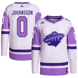 Men's Simon Johansson Minnesota Wild Adidas Hockey Fights Cancer Primegreen Jersey - Authentic White/Purple