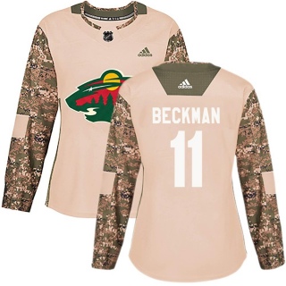 Women's Adam Beckman Minnesota Wild Adidas Veterans Day Practice Jersey - Authentic Camo