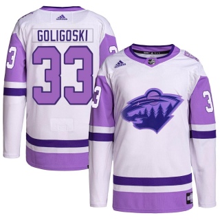 Youth Alex Goligoski Minnesota Wild Adidas Hockey Fights Cancer Primegreen Jersey - Authentic White/Purple