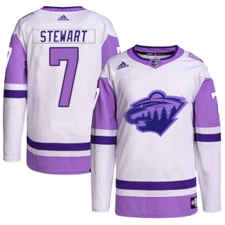 Youth Chris Stewart Minnesota Wild Adidas Hockey Fights Cancer Primegreen Jersey - Authentic White/Purple
