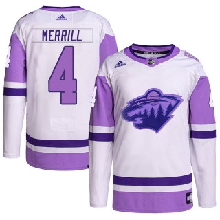 Youth Jon Merrill Minnesota Wild Adidas Hockey Fights Cancer Primegreen Jersey - Authentic White/Purple