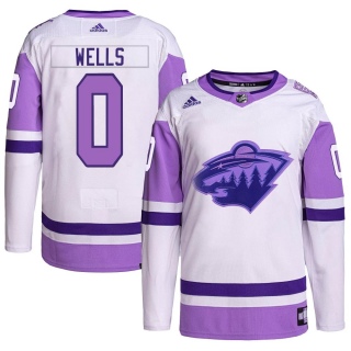 Youth Justin Wells Minnesota Wild Adidas Hockey Fights Cancer Primegreen Jersey - Authentic White/Purple