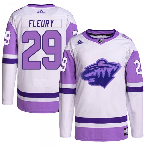 Youth Marc-Andre Fleury Minnesota Wild Adidas Hockey Fights Cancer Primegreen Jersey - Authentic White/Purple