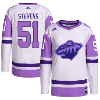 Youth Nolan Stevens Minnesota Wild Adidas Hockey Fights Cancer Primegreen Jersey - Authentic White/Purple