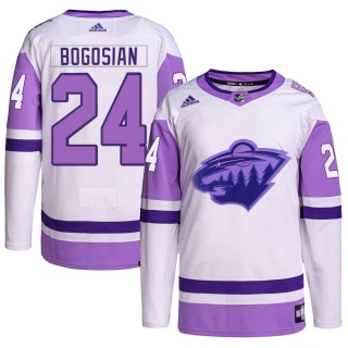 Youth Zach Bogosian Minnesota Wild Adidas Hockey Fights Cancer Primegreen Jersey - Authentic White/Purple